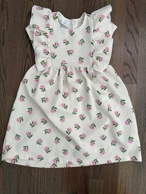 Zara White Floral Ruffle Sleeve Dress, size 5-6 (size 3-4 also avail)
